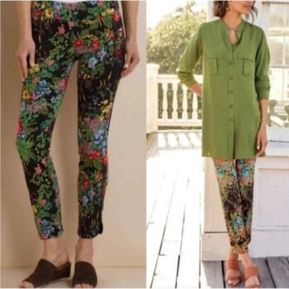 Soft Surroundings In Bloom Shaping Ankle Pants in Black Floral size SP - Picture 10 of 11